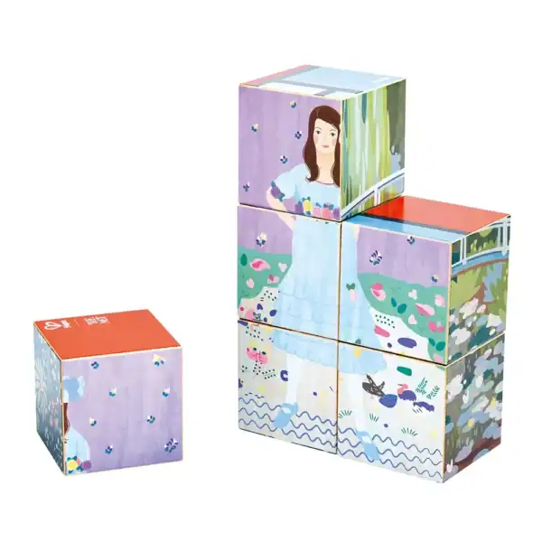 Colorful stacking blocks with illustrated girl