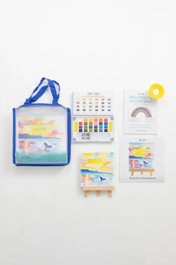 Scenic sunset watercolor art kit with supplies