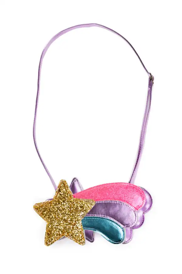 Glittery star and rainbow crossbody purse