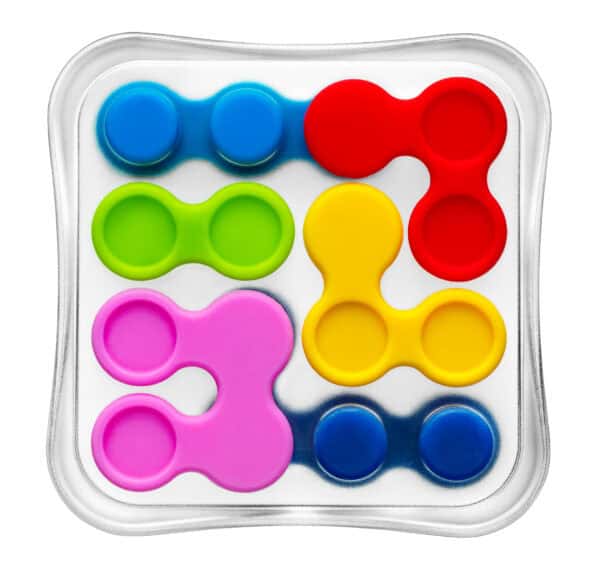 Colorful pop it fidget toy with various shapes.
