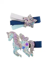 boutique navy unicorn/star hair clip